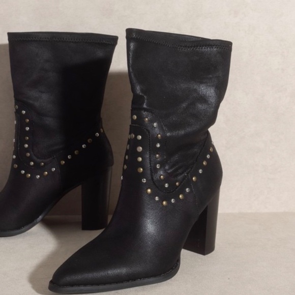 Few left! PARIS STUDDED HEELED BOOT - FAUX LEATHER BLACK - Picture 6 of 11